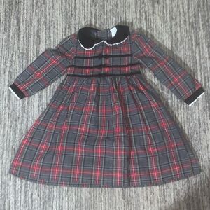 Vintage Peaches N Cream Girls 4 Velvet Trim Collar Cuffs Dress‎ Red Gray Plaid